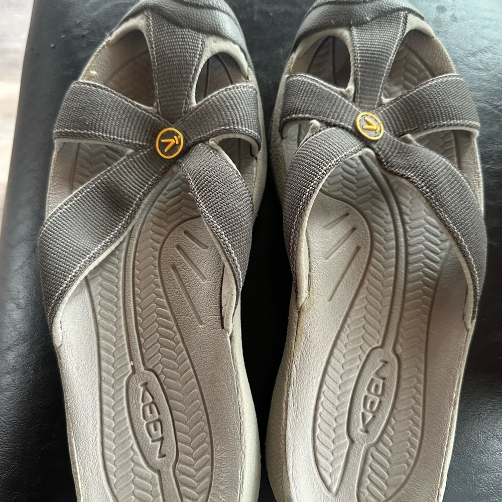 KEEN Gray Sandals with Yellow Detail